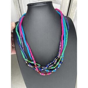 Wood & Glass Bead Bohemian 5 multi strand Multi Color Rainbow Necklace